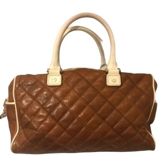 Tory Burch brown quilted leather satchel bag with crossbody strap